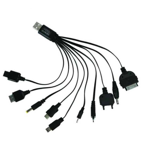 Universal Portable 10 in 1 USB charge cable charger for Multiple Cell Phone, Digital Camera, GPS, MP3, PDA."