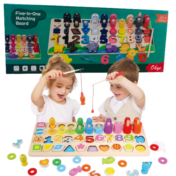 Five in One Matching Board Children Wooden Toys"