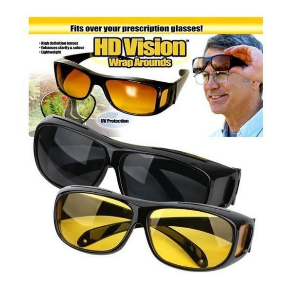 2pcs HD Vision Wraparound Day & Night Driving Glasses / Sun Glass Night HD vision Glasses set For Driving Vehicle & Bike Riding / HD Night Day Vision Driving Wrap Around Anti Glare Sunglasses"