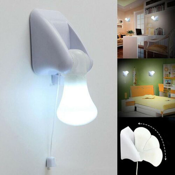 LED Wall Night Light Bulb Cordless Battery Portable Handy Pull String Lamp"