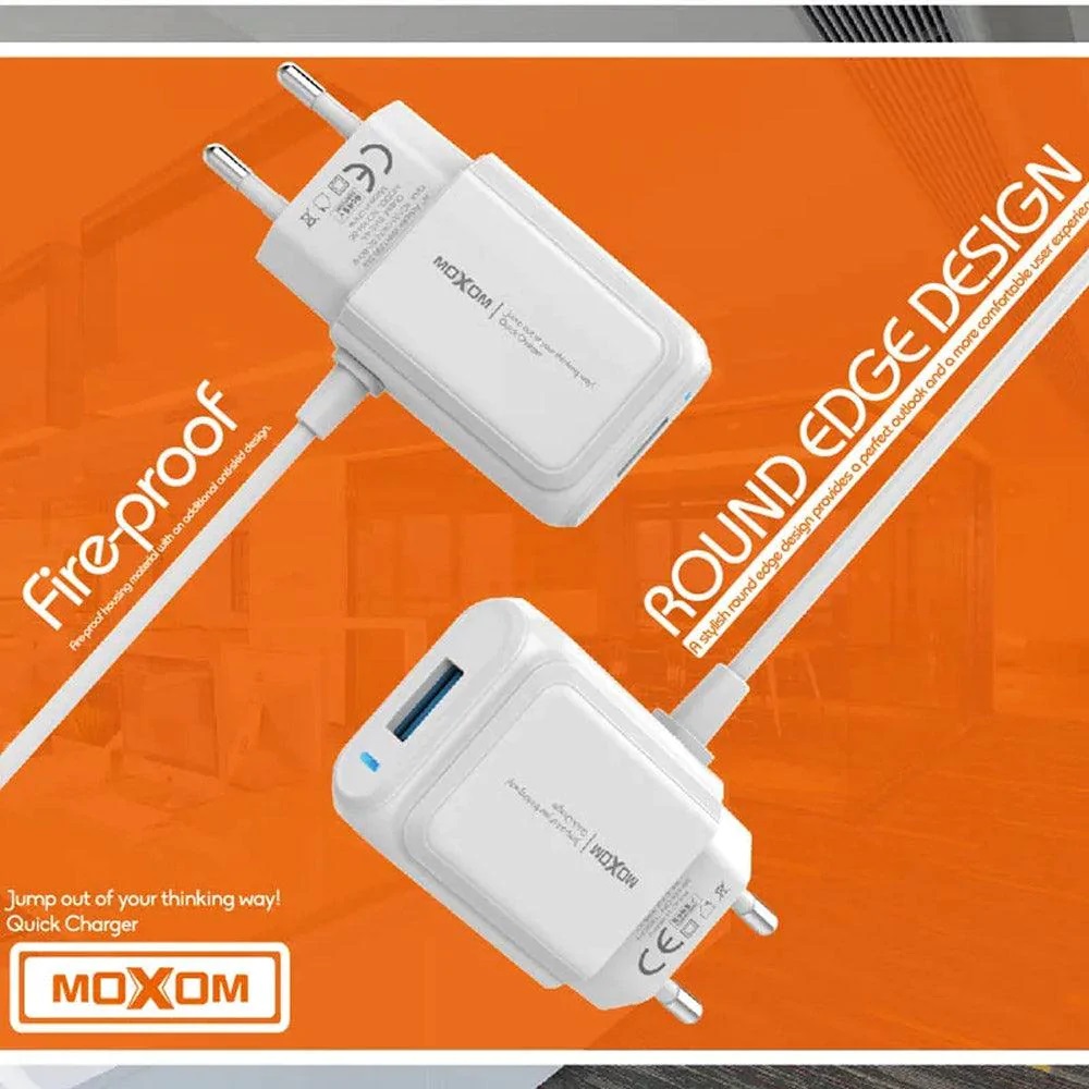 MOXOM KH-66 CHARGER Built-In Cable With USB Fast Charging Port 2.4A High Quality MOXOM"