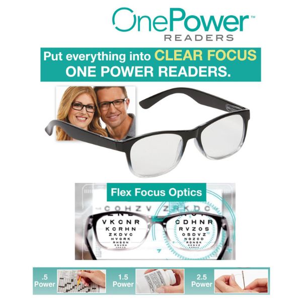 Reading Glasses For Men from One Power Readers - 1 Pair for Women & Men with Spring Hinge Custom Adjusts from .5 – 2.5"